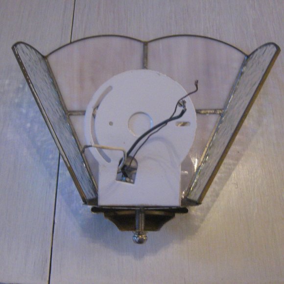 Art Deco Stained Glass Wall Sconce Pink Iridescent Glass and Polished Gold - Picture 6 of 10